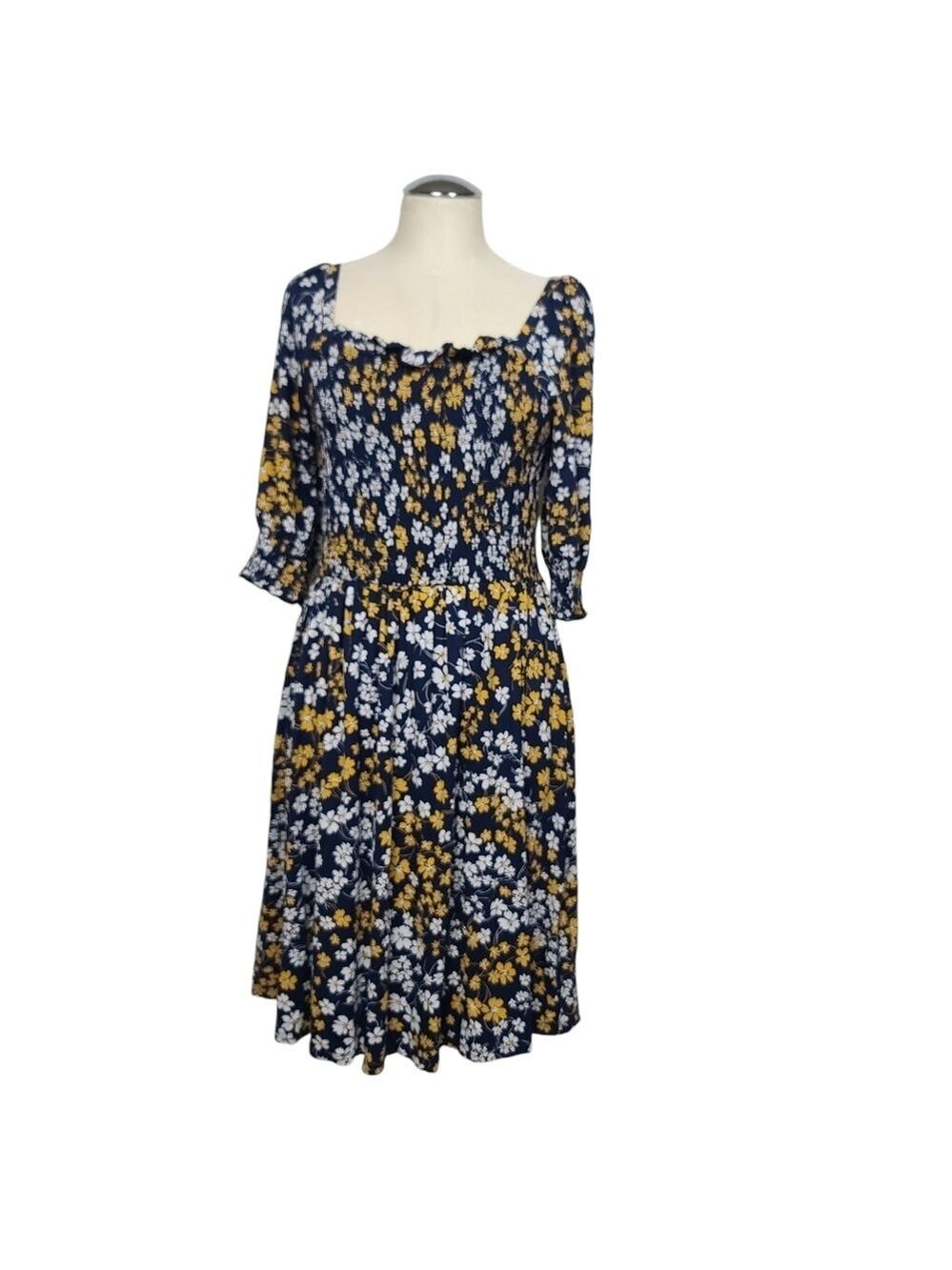 Draper James Yellow Blue White Floral Dress S